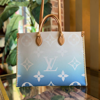 LOUIS VUITTON Forte Dei Marmi By The Pool Onthego GM Blue Ombre Giant Monogram Canvas Raffia Tote Bag