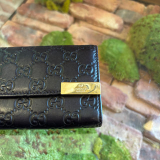 GUCCI Black Leather Guccissima Wallet on Chain