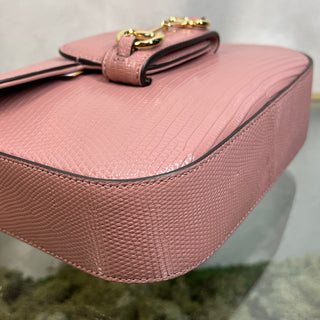 GUCCI 1955 Horsebit Small Pink Lizard Skin Shoulder Bag