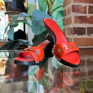 SALVATORE FERRAGAMO Orange Leather Wooden Heel Sandals SZ6.5US