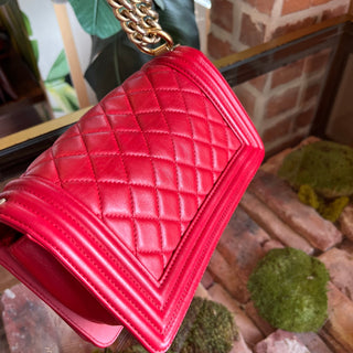 CHANEL Small Boy Red Calfskin Shoulder Bag