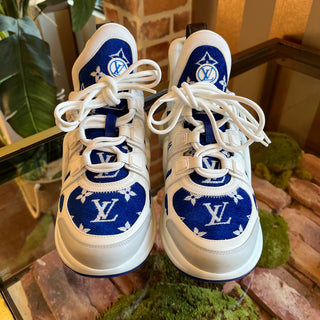 LOUIS VUITTON LV Archlight White and Blue Velour and Leather Sneaker SZ 38