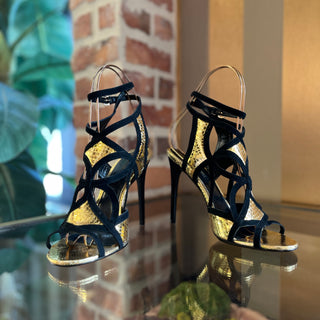 LOUIS VUITTON Black/Metallic Gold Leather Heels SZ 39 (US 9)