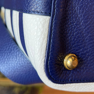BRAHMIN Shoulder Bag Navy Blue Striped Leather Shoulder Bag