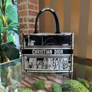 DIOR Canvas Embroidered Medium New York Book Tote Black White
