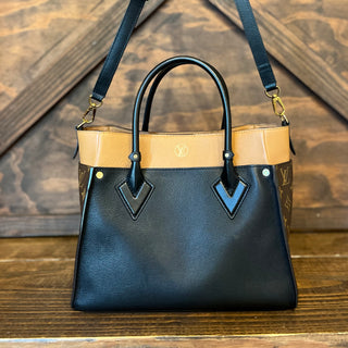 LOUIS VUITTON On My Side MM Noir & Brown Calfskin Leather 2-Way Tote Bag