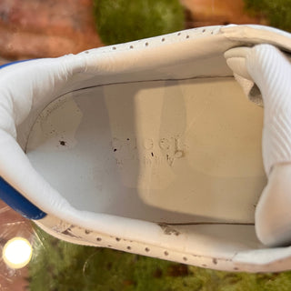 GUCCI GG White Web Perforated Leather Sneakers W/Blue SZ 35.5 (US 5.5)