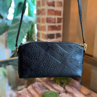 BURBERRY Chichester Black Grainy Calfskin & Check Crossbody Bag