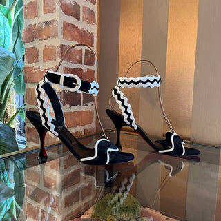 LOUBOUTIN White/Black Sling Back Suede Heels SZ 39.5 (US 9.5)