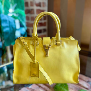 SAINT LAURENT Cabas ChYc Small Yellow Leather Two Way Tote