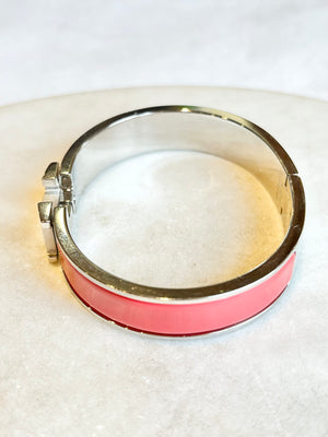 Hermes H Clic Clac Pink Enamel Palladium Bracelet