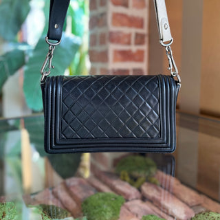 CHANEL Boy Bag Medium Black Galuchat-Trimmed Lambskin Crossbody