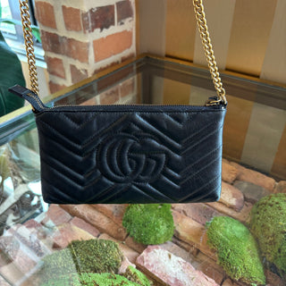 GUCCI Black GG Marmont Matelasse Mini Wallet on Chain