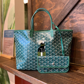 GOYARD Saint Louis PM Green Goyardine Canvas Chevroches Calfskin Tote