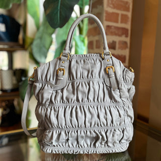 PRADA Gray Nappa Gaufre 2-Way Leather Tote Bag