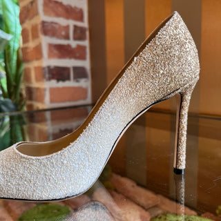 JIMMY CHOO White Gold Ombre Coarse Glitter Pumps SZ 37.5 (US 7.5)