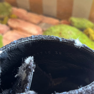 CHANEL CC High Top Black Suede Tweed Sneakers SZ38(8US)