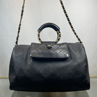 CHANEL In The Loop Black Caviar Lambskin Quilted Satchel Bag