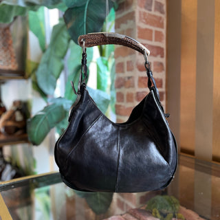 SAINT LAURENT Mombasa Horn Black Leather Vintage Hobo Bag