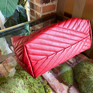 TORY BURCH Kira Chevron Red Leather Tote