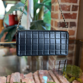 CHANEL East West Chocolate Bar Flap Black Lambskin Shoulder Bag