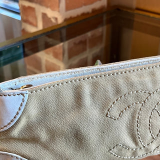 CHANEL Olsen Beige White Canvas Leather CC Clutch