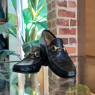 GUCCI Vintage Black Leather Horsebit Loafers SZ7