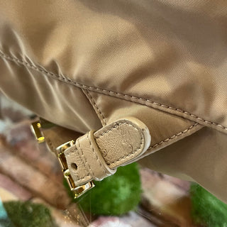 PRADA Small Re-Nylon Beige Nylon & Ostrich Leather Backpack Bag