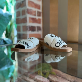 CHLOE White Woody Linen Ribbon Slip On Mule SZ 36 (US 6)