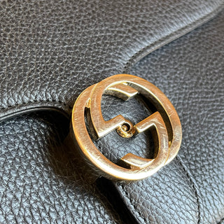 GUCCI Medium Black Interlocking G Dollar Calfskin Leather Shoulder Bag