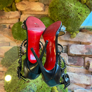 CHRISTIAN LOUBOUTIN Choca Spikes 100 Black Leather Heeled Sandals SZ35.5(5.5US)
