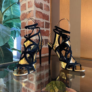 LOUIS VUITTON Black/Metallic Gold Leather Heels SZ 39 (US 9)