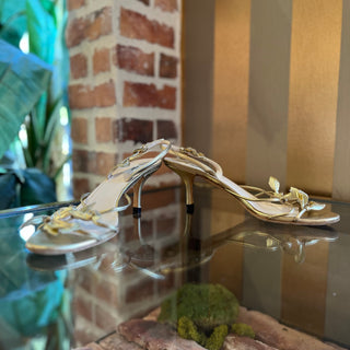 PRADA Vintage Metallic Gold Leather Leaf Sling Back Sandals SZ 39 (US 9)