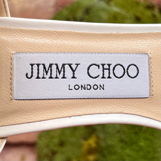 JIMMY CHOO Gold Tone Studded White Leather Heels SZ 35.5 (US 5.5)