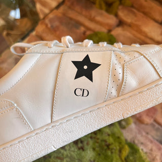 DIOR White Calfskin Suede Star Sneakers SZ 37.5 (US 7.5)