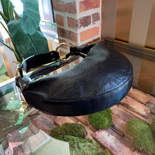 GUCCI Black Guccissima Half Moon Bamboo Ring Hobo Bag