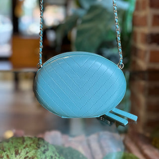 CHANEL La Pausa Blue Calfskin Chevron Stitch Crossbody