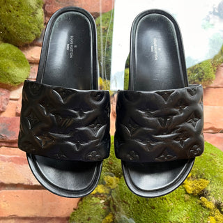 LOUIS VUITTON Emprinte Monogram Puffer Black Leather Slides SZ 37.5 (US 7.5)