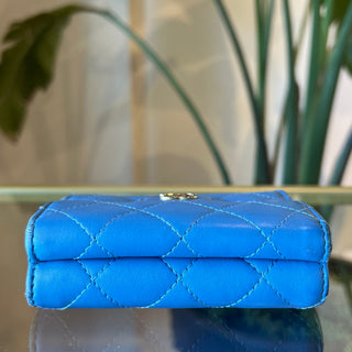 CHANEL Blue Classic Interlocking CC Logo Compact Wallet