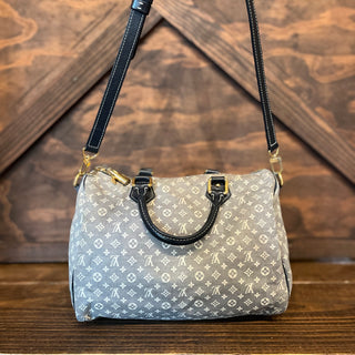 LOUIS VUITTON Speedy Bandouliere Blue Monogram Mini Lin Canvas Satchel