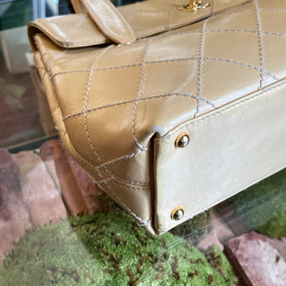 CHANEL Beige Quilted Leather Wild Stitch Flap Shoulder Bag