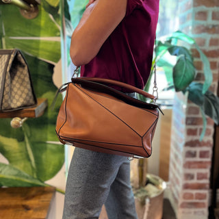 LOEWE Medium Puzzle Brown Classic Calfskin Leather Shoulder Bag