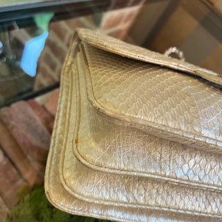 CHANEL Accordian Beige Python Flap Shoulder Bag