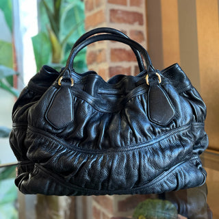 PRADA Black Gaufre Cervo Drawstring Tote