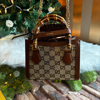 GUCCI Crystal Embellished GG Monogram Mini Diana Tote Bag