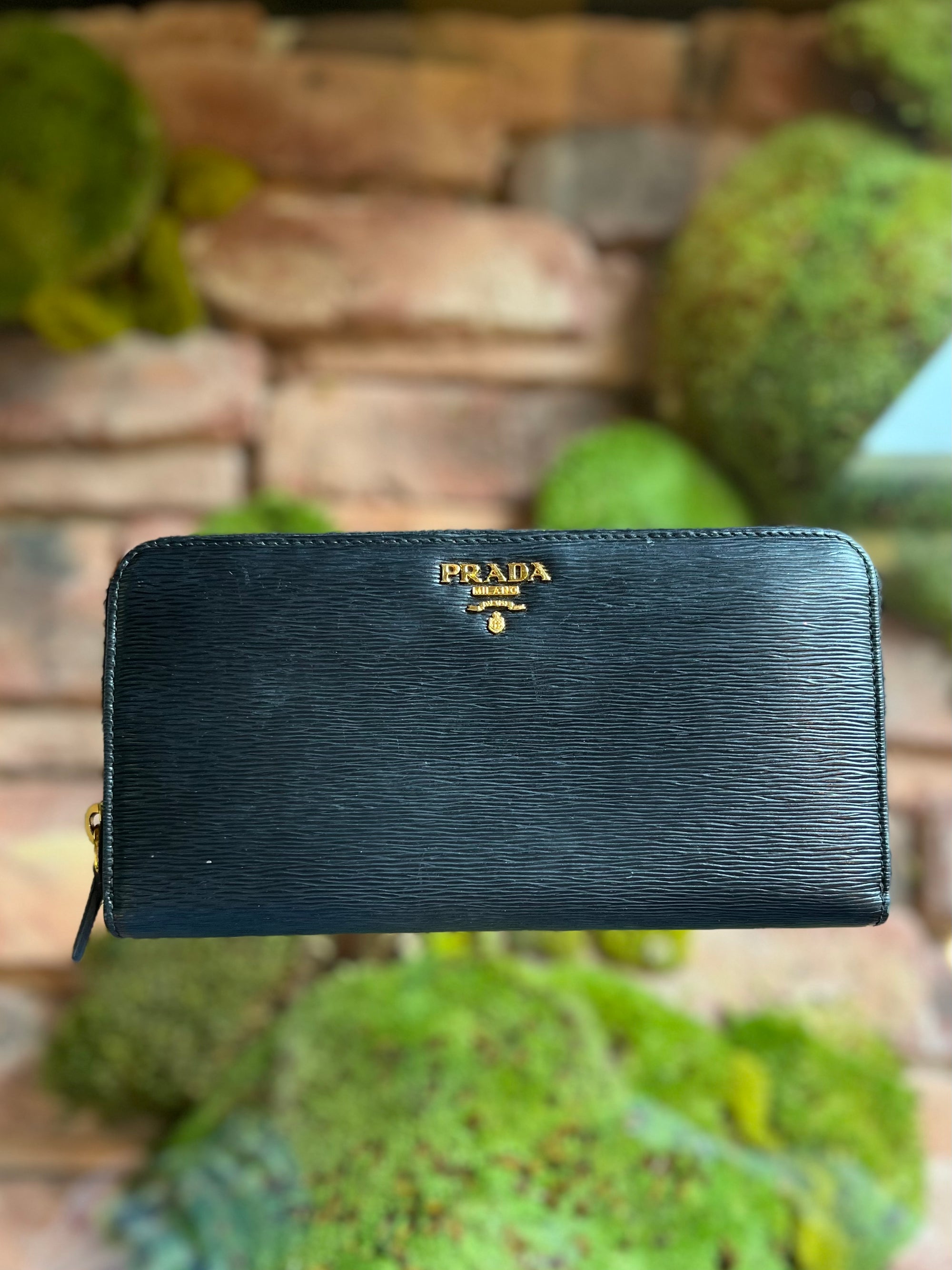Authentic Prada Saffiano Leather Large Purse Wallets Black PRADA