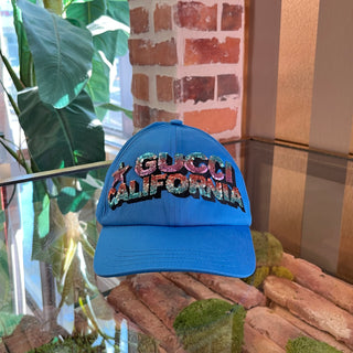 GUCCI Blue Cotton California Sequin Embellished Hat SZM/58CM