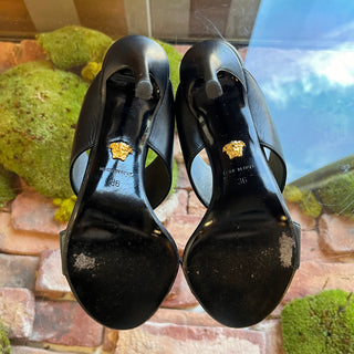 VERSACE Virtus V Black Leather Heels SZ 36 (US 6)