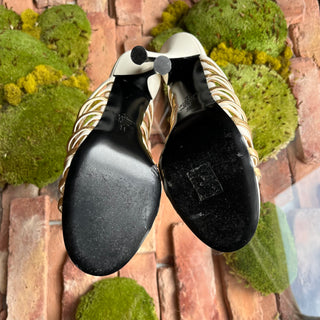 VALENTINO Caged White Gold Calfskin Strappy Heels SZ36(6US)