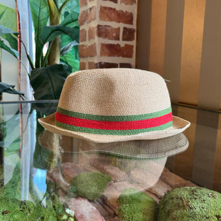 GUCCI Striped Raffia Fedora Hat SZ M
